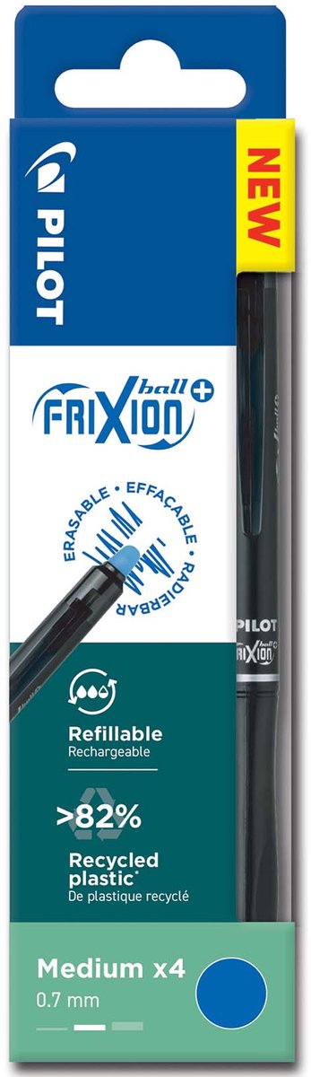 Cartera piloto - juego de 4 - frixion ball plus - bolígrafo borrable - azul - punta media
