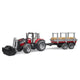 Bruder Massey Ferguson 7480 con cargador frontal y remolque de madera