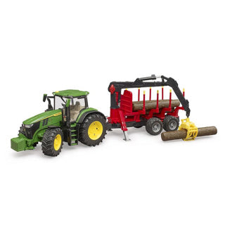 Bruder John Deere 7R 350 with trailer and 4 tree trunks