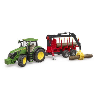 Bruder John Deere 7R 350 with trailer and 4 tree trunks