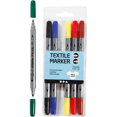 Marcatori tessili a doppio lato - Colori di base, 6st.