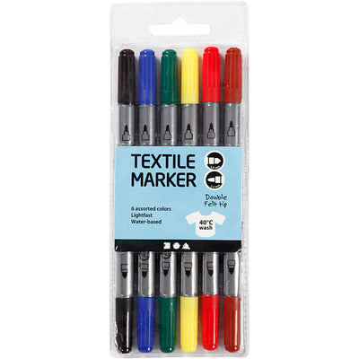 Marcatori tessili a doppio lato - Colori di base, 6st.