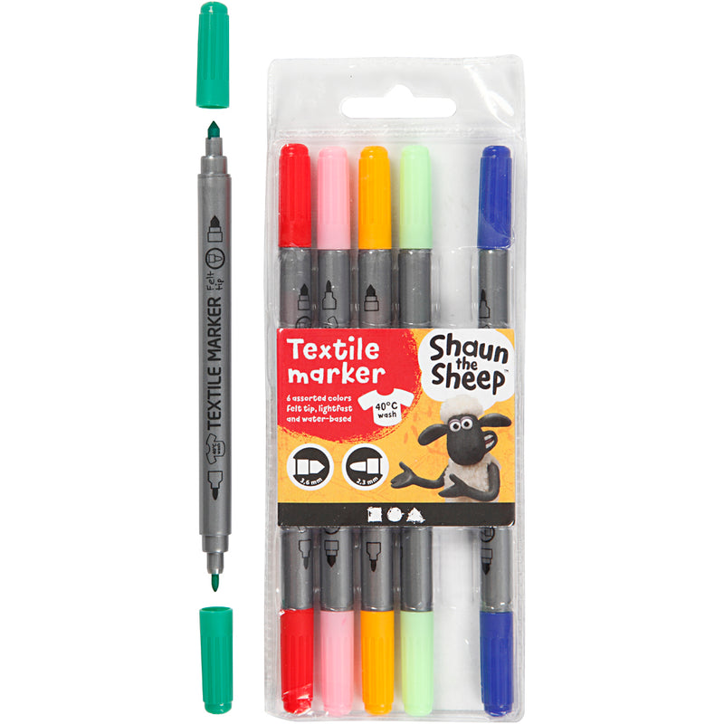 Pennarelli tessili Creative Company, larghezza tratto 2,3 + 3,6, vari colori, 6 pezzi, 1 scatola