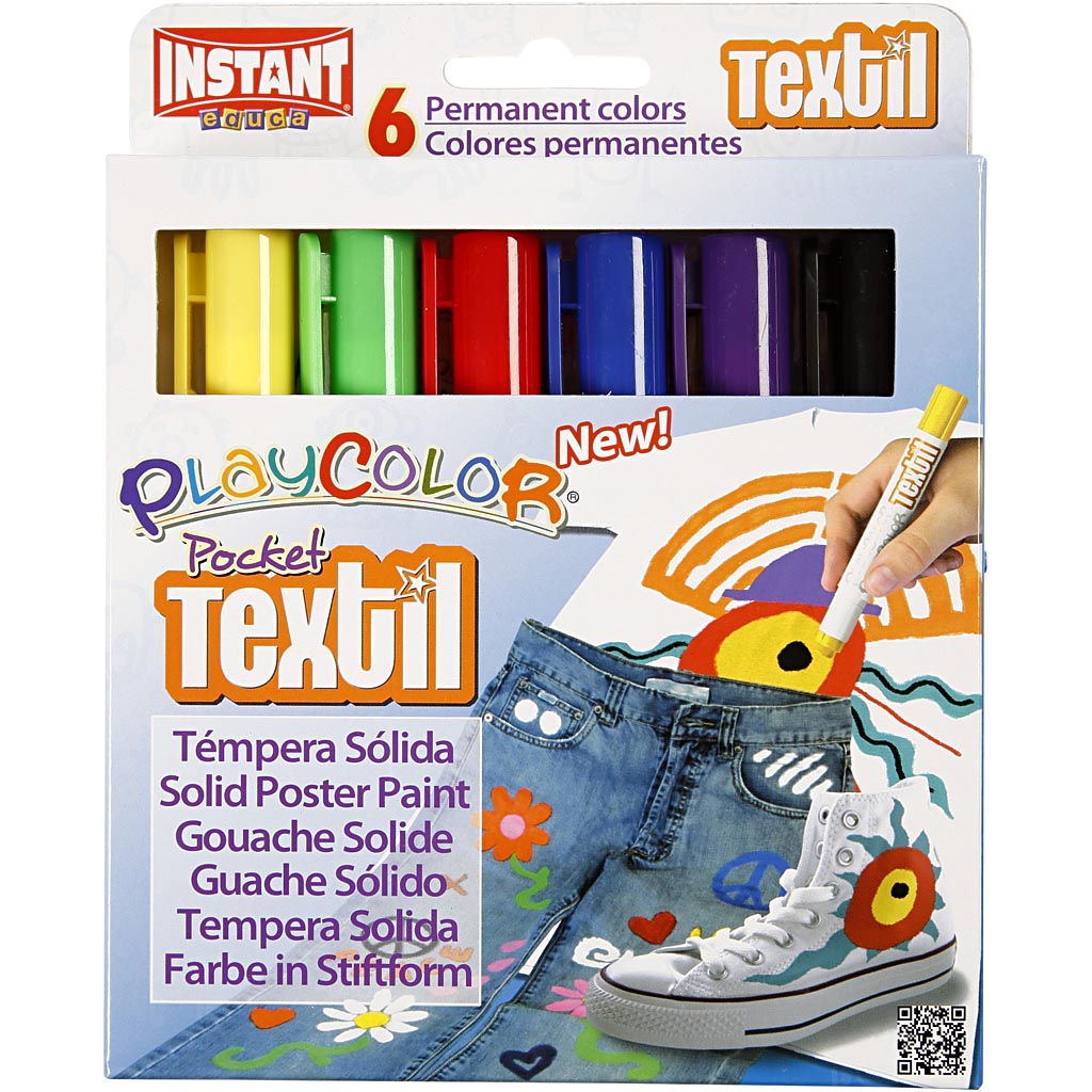 Playcolor® vernice per tessuti playcolor, l: 14 cm, vari colori, 5 g, 6 pezzi 1 scatola