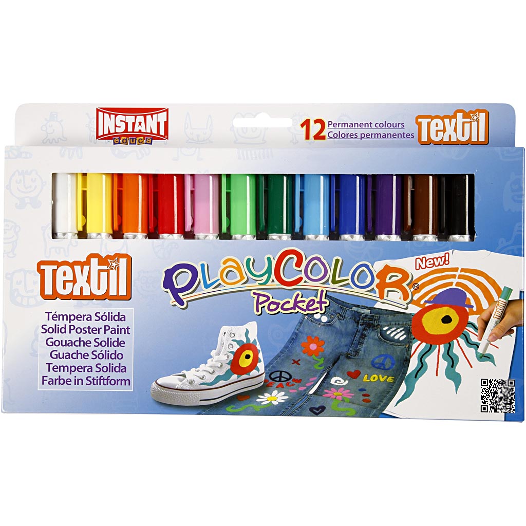Playcolor® vernice per tessuti playcolor, l: 14 cm, vari colori, 5 g, 12 pezzi 1 scatola