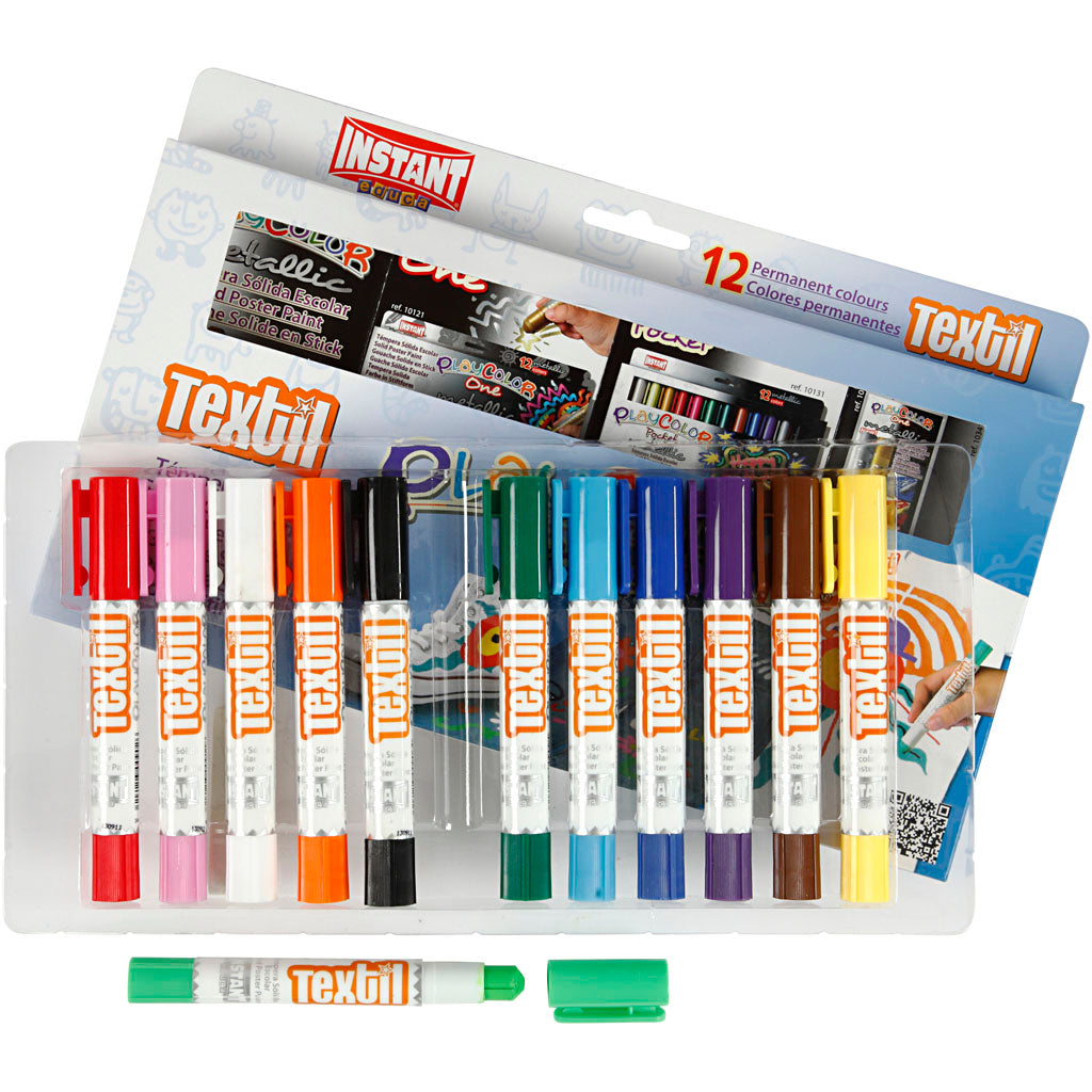 Playcolor® vernice per tessuti playcolor, l: 14 cm, vari colori, 5 g, 12 pezzi 1 scatola