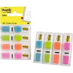 Post-it® index narrow, standard dispenser - bright blue, bright green, orange, bright pink