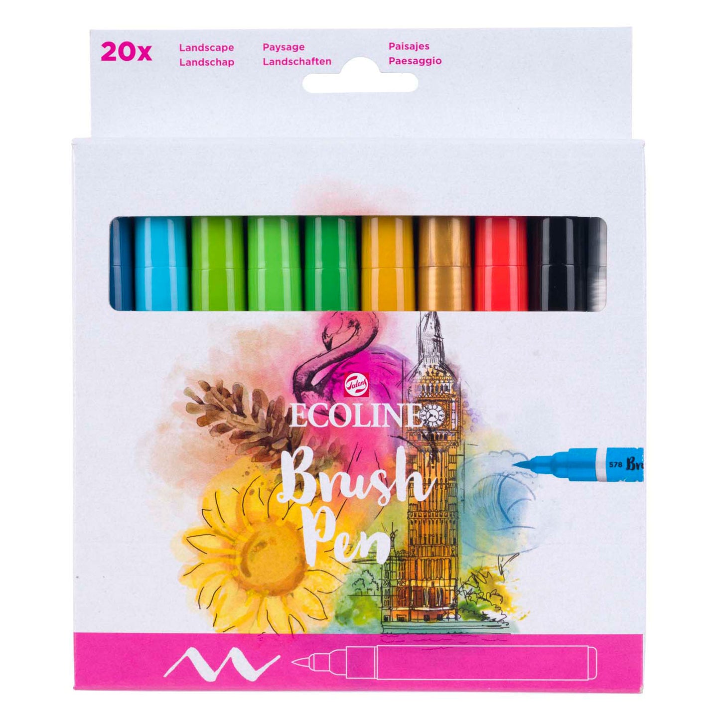Ecoline brush pen set landschappen, 20 kleuren