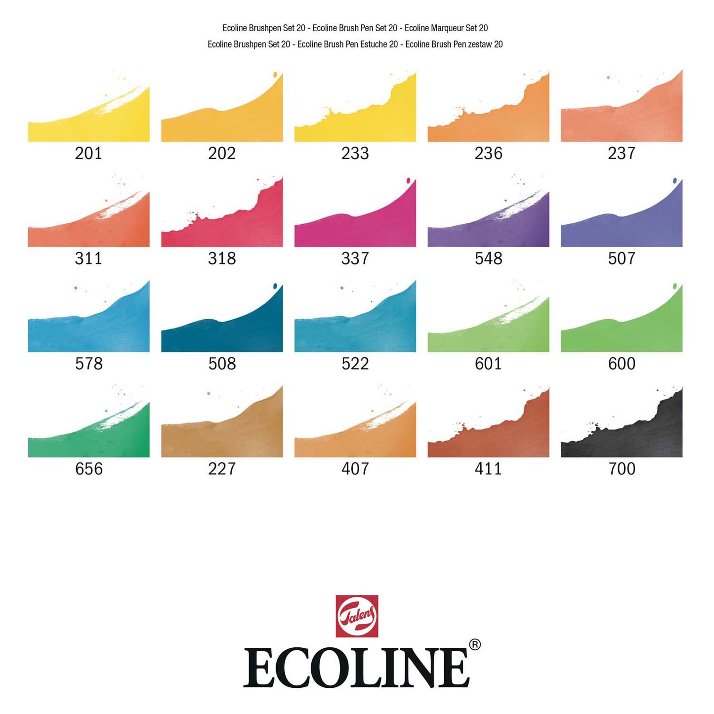 Ecoline brush pen set landschappen, 20 kleuren