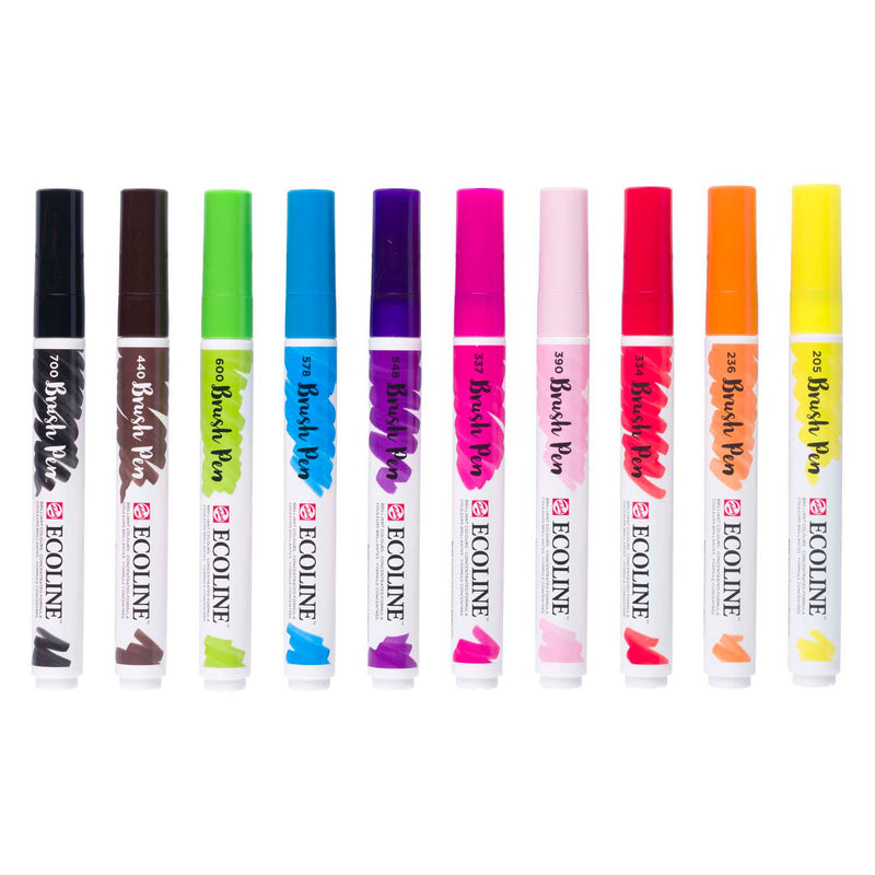Bruynzeel ecoline brush pen set helder, 10 kleuren