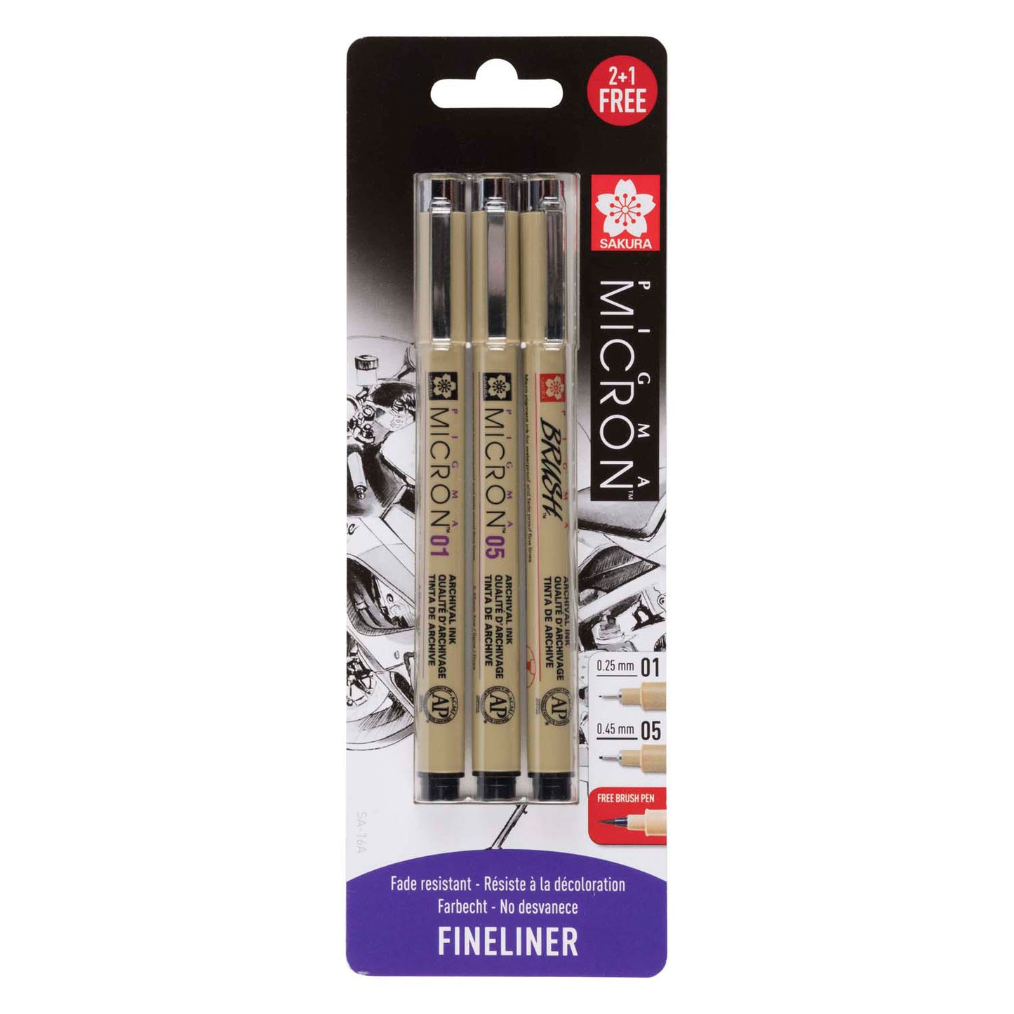 Sakura blisterkaart pigma micron 3 stuks