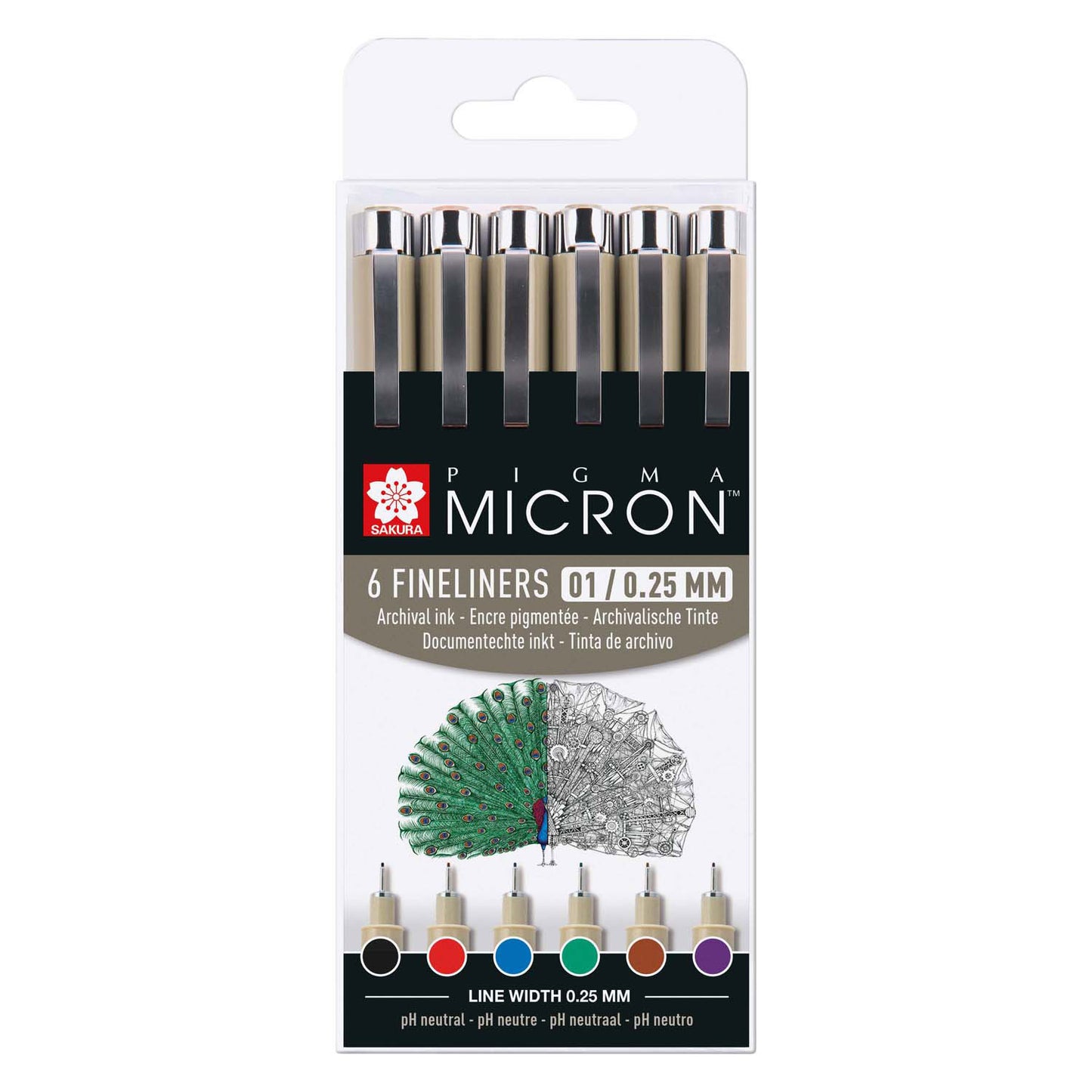 Sakura Pigma Micron 01 Polla con 6 colores básicos