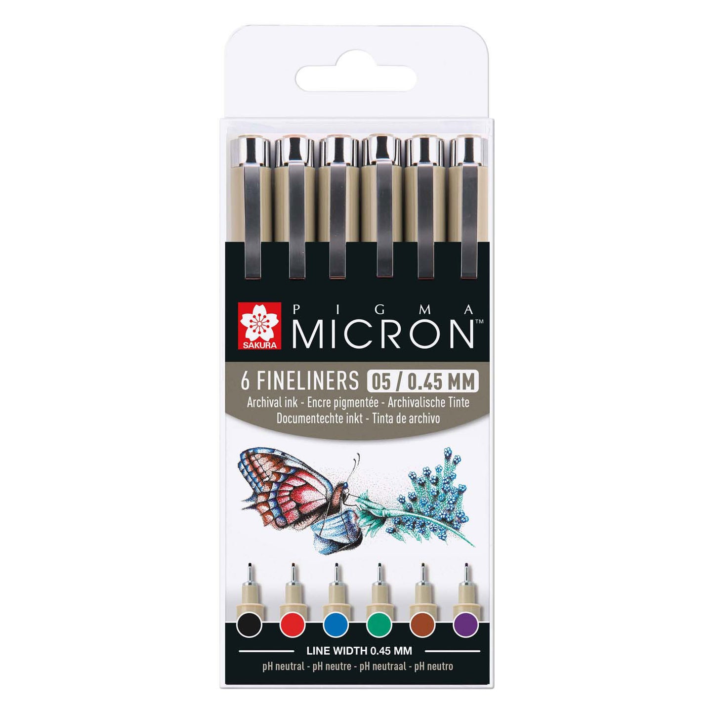 Sakura pigma micron 05 bolsillo con 6 colores básicos