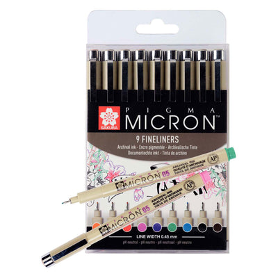 Sakura pigma micron 05 etui met 9 kleuren