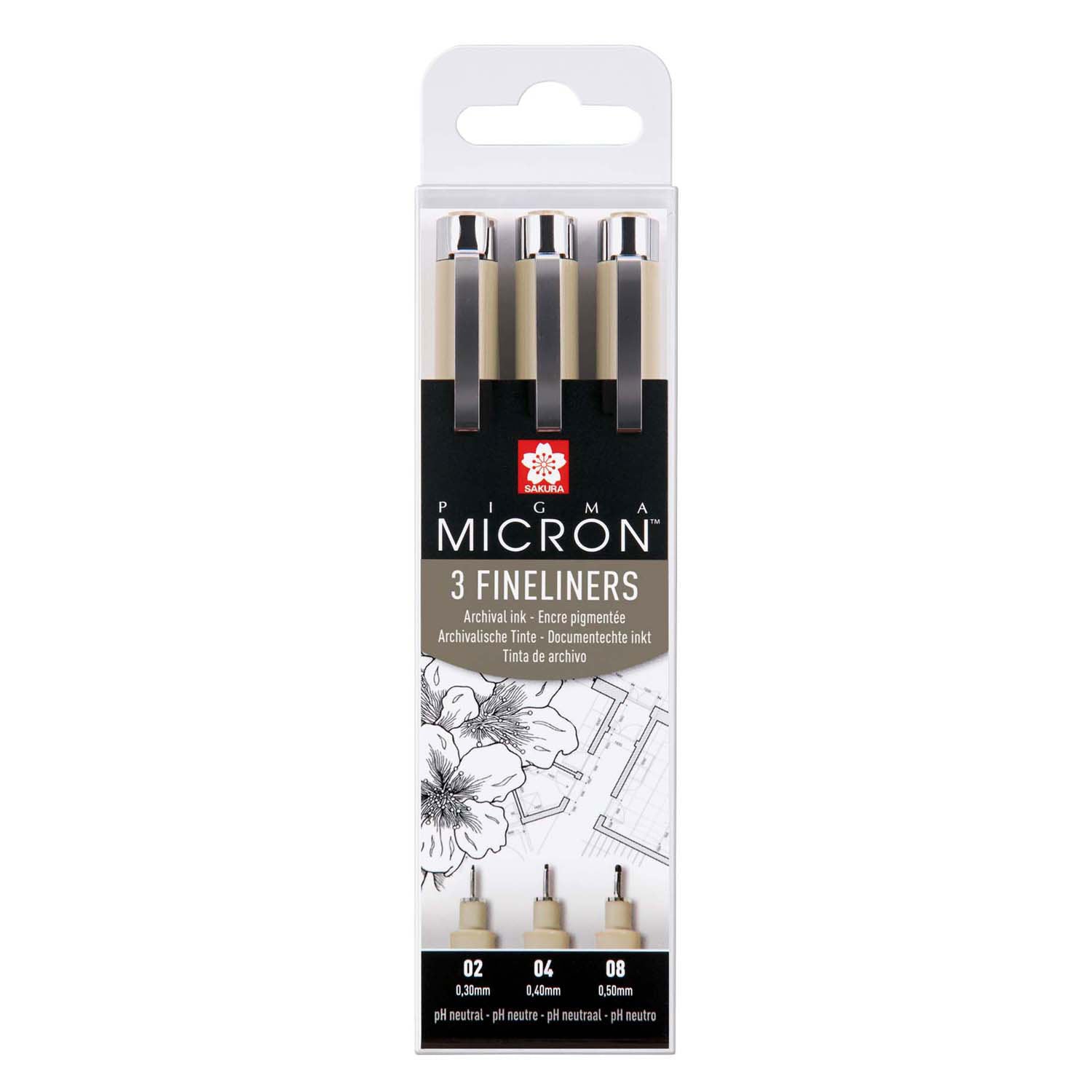 Sakura Pigma Micron Endui 3 Fineliners Black 02-04-08