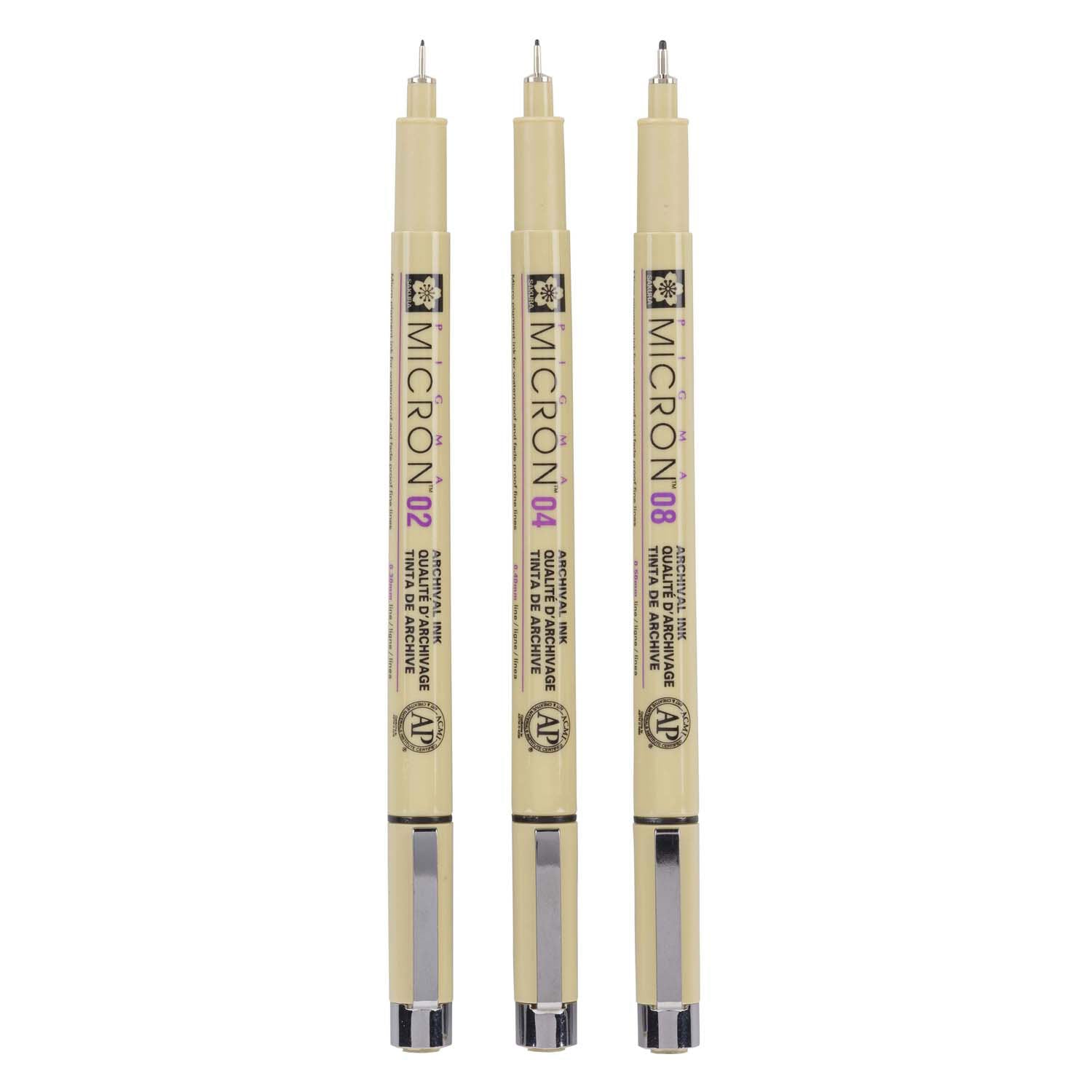 Sakura Pigma Micron Endui 3 Fineliners Black 02-04-08