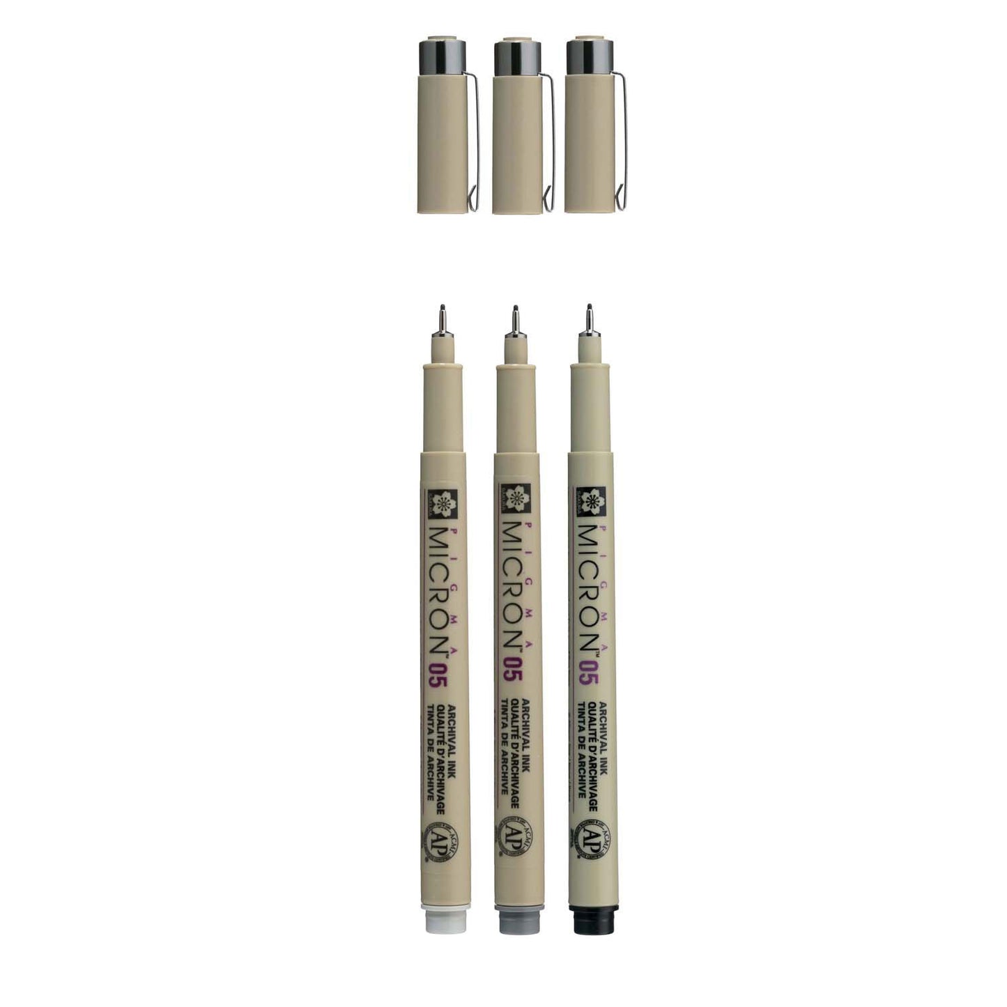 Sakura Pigma Micron 05 Fineliner Set, 3 bolígrafos, gris negro