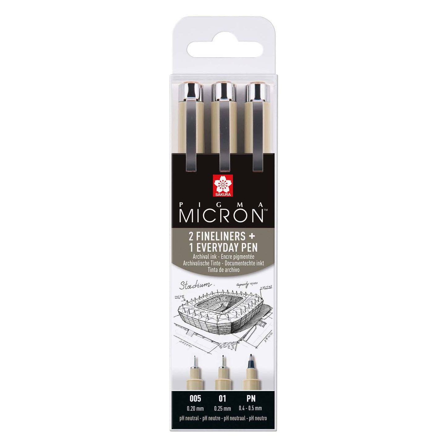 Sakura Pigma Micron Penny 3 Fineliners Black 005-01-PN Arch.