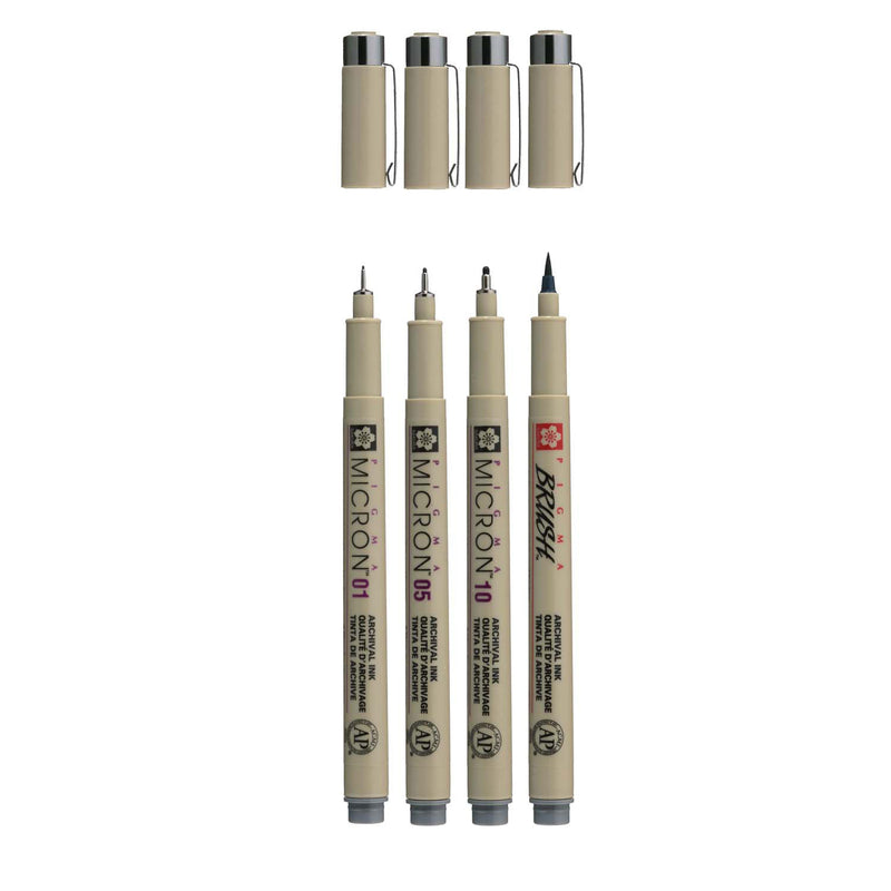 Sakura Pigma Micron Fineliner Set, 4 tamaños, gris refrescante