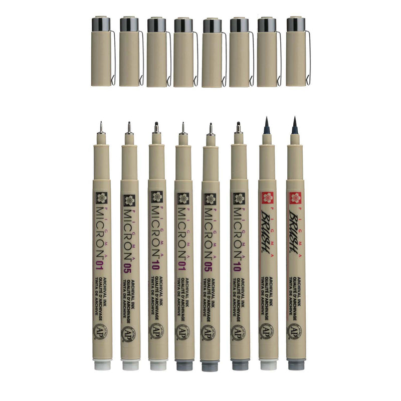 Sakura Pigma Micron Fineliner set 8 penna. (luce) raffreddamento grigio