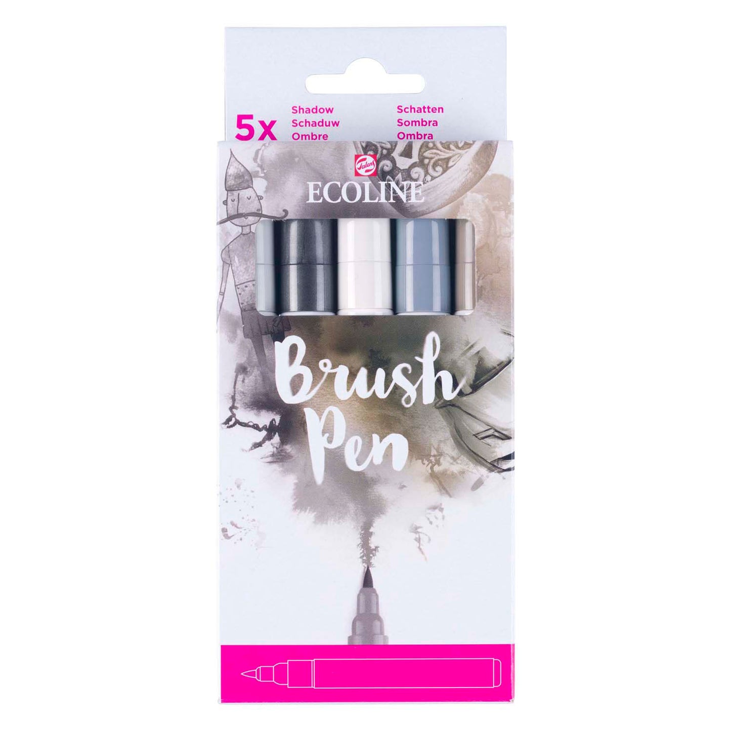 Ecoline brush pen set schaduw, 5 kleuren