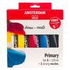 Bruynzeel amsterdam serie standard set di colori acrilici primari 120 ml, 5 pz. + 3 beccucci dosatori