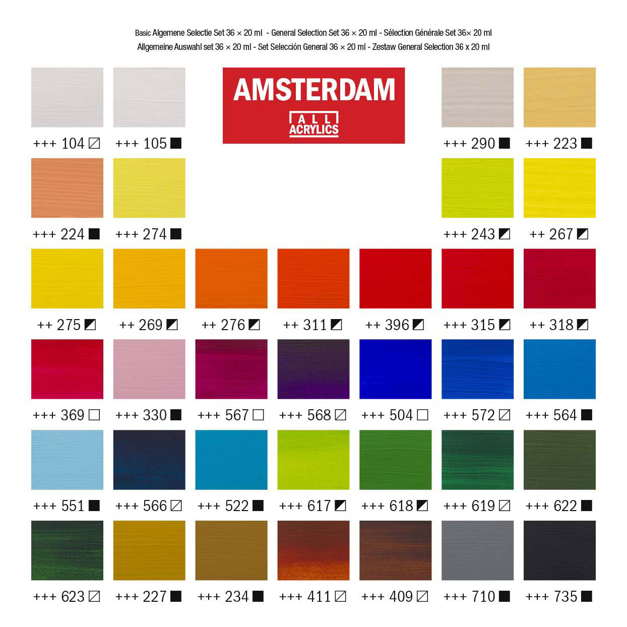Bruynzeel amsterdam standard series acrylic paint general selection set 20ml, 36pcs.