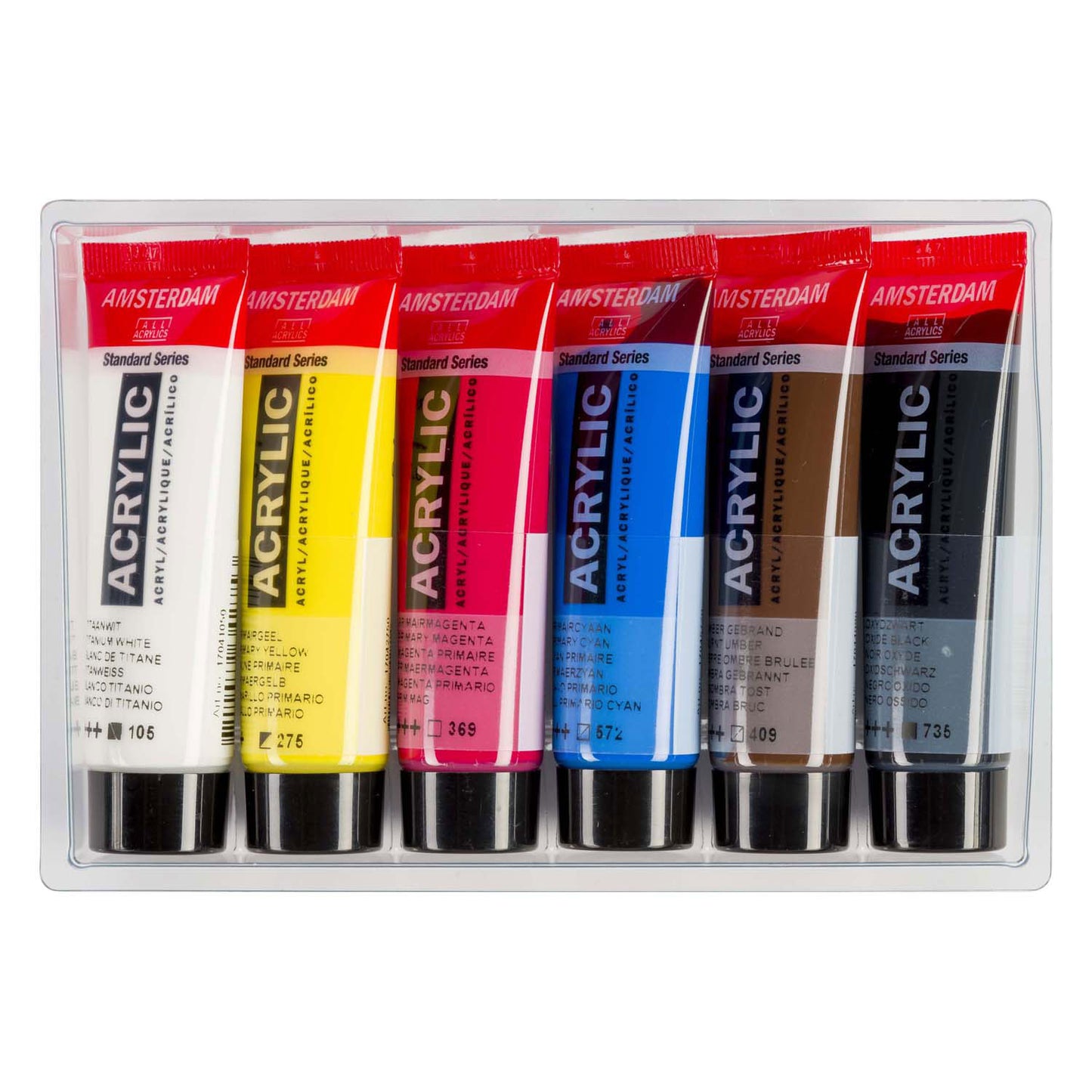 Juego primario de pintura acrílica Bruynzeel amsterdam serie estándar 20 ml, 6 piezas.