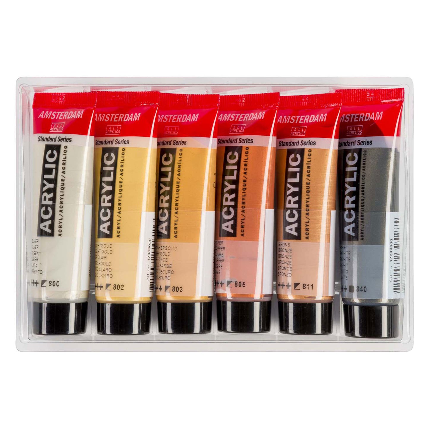 Bruynzeel amsterdam serie standard set di colori acrilici metallizzati 20 ml, 6 pz.