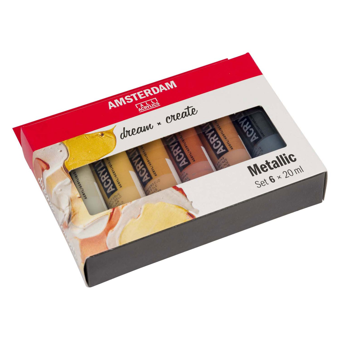 Bruynzeel amsterdam serie standard set di colori acrilici metallizzati 20 ml, 6 pz.