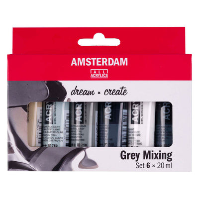 Bruynzeel Amsterdam serie estándar pintura acrílica tonos grises set 20ml, 6 uds.
