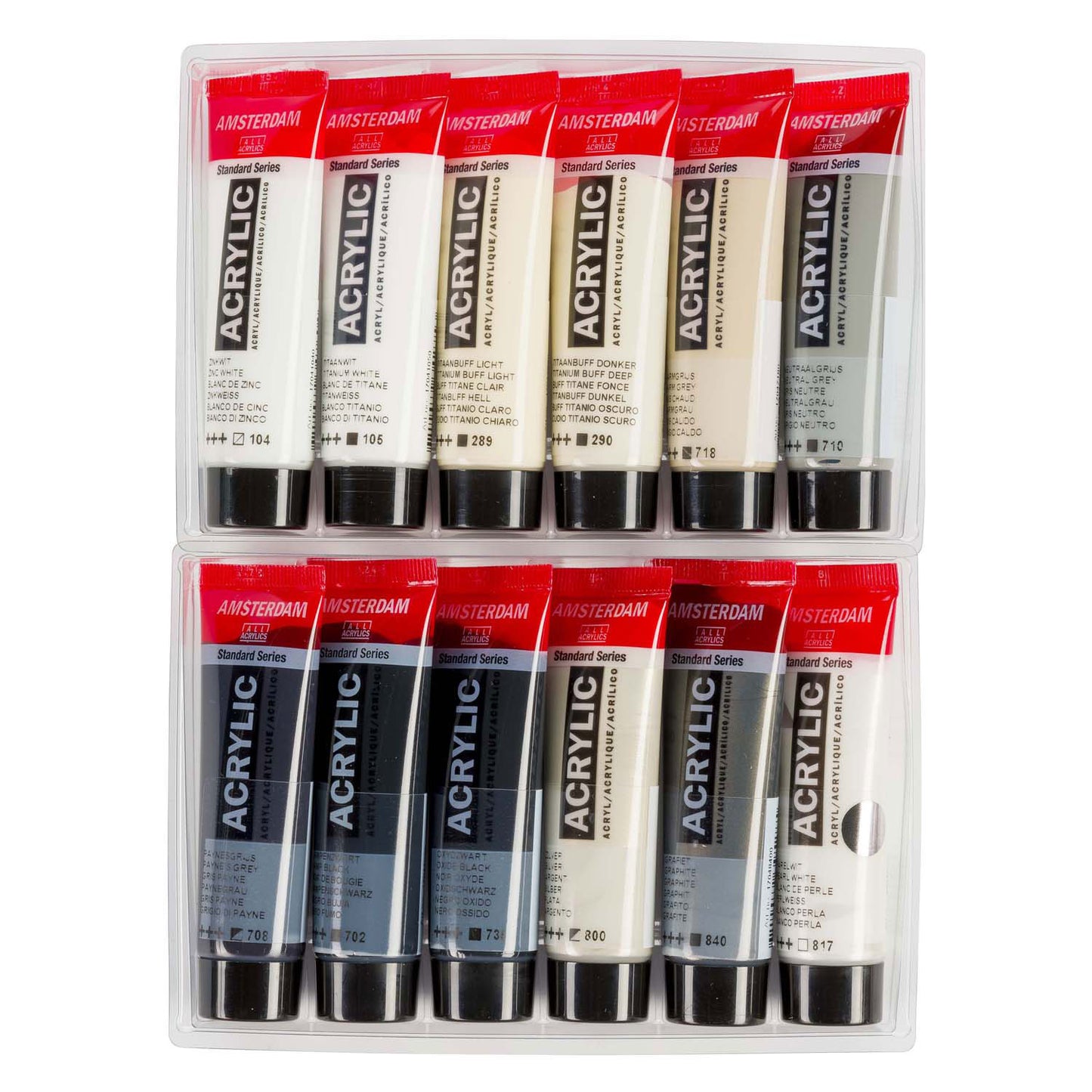 Bruynzeel amsterdam serie estándar pintura acrílica gris juego 20ml, 12 piezas.