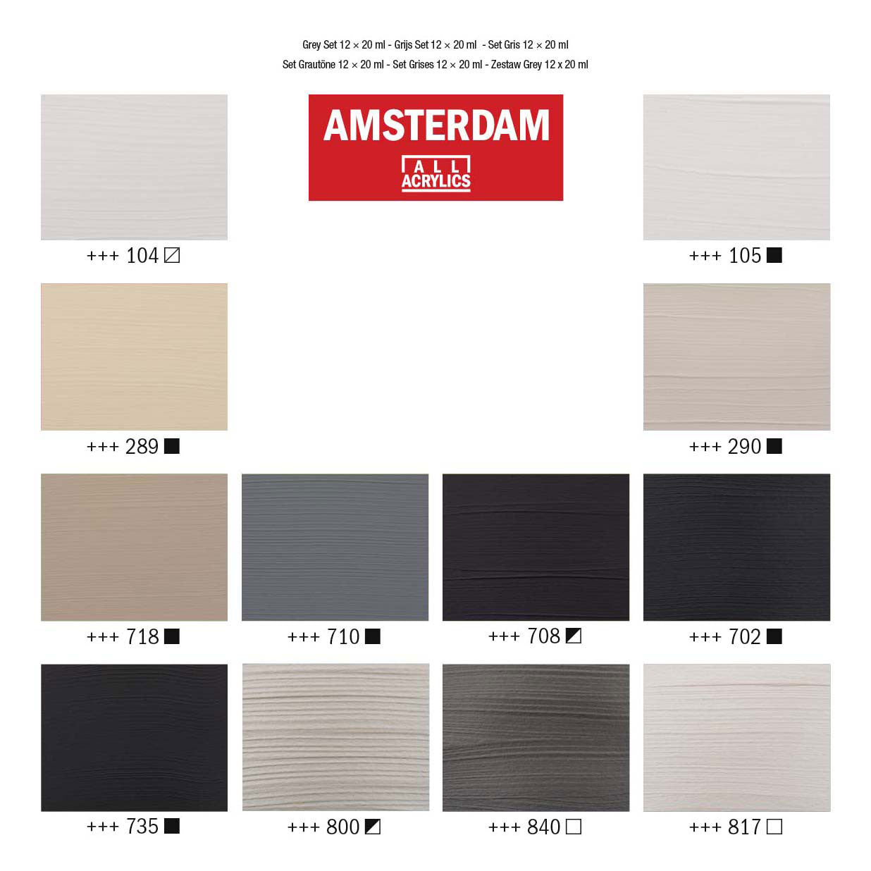 Bruynzeel amsterdam serie estándar pintura acrílica gris juego 20ml, 12 piezas.