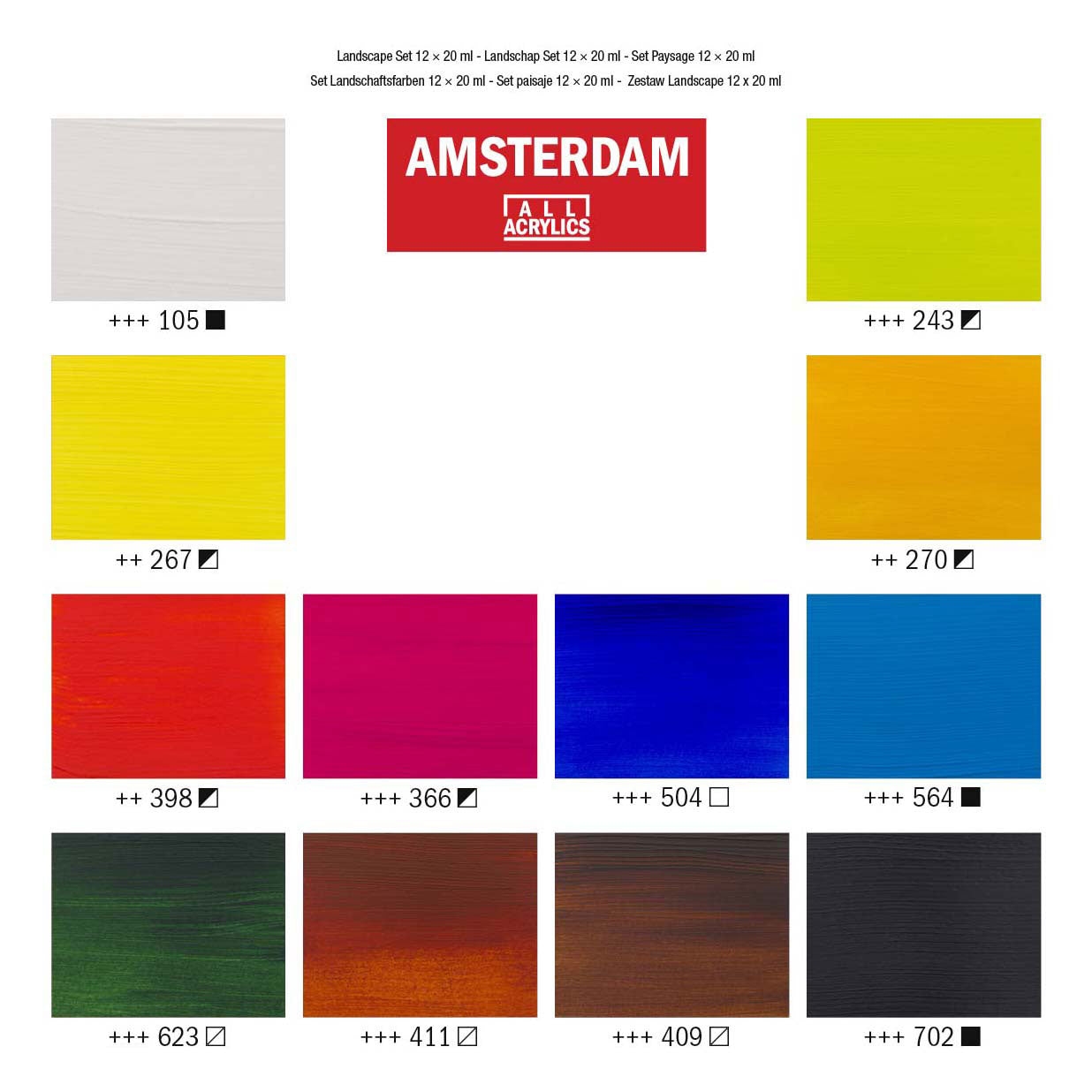 Bruynzeel Amsterdam serie estándar pintura acrílica paisaje set 20ml, 12 piezas.