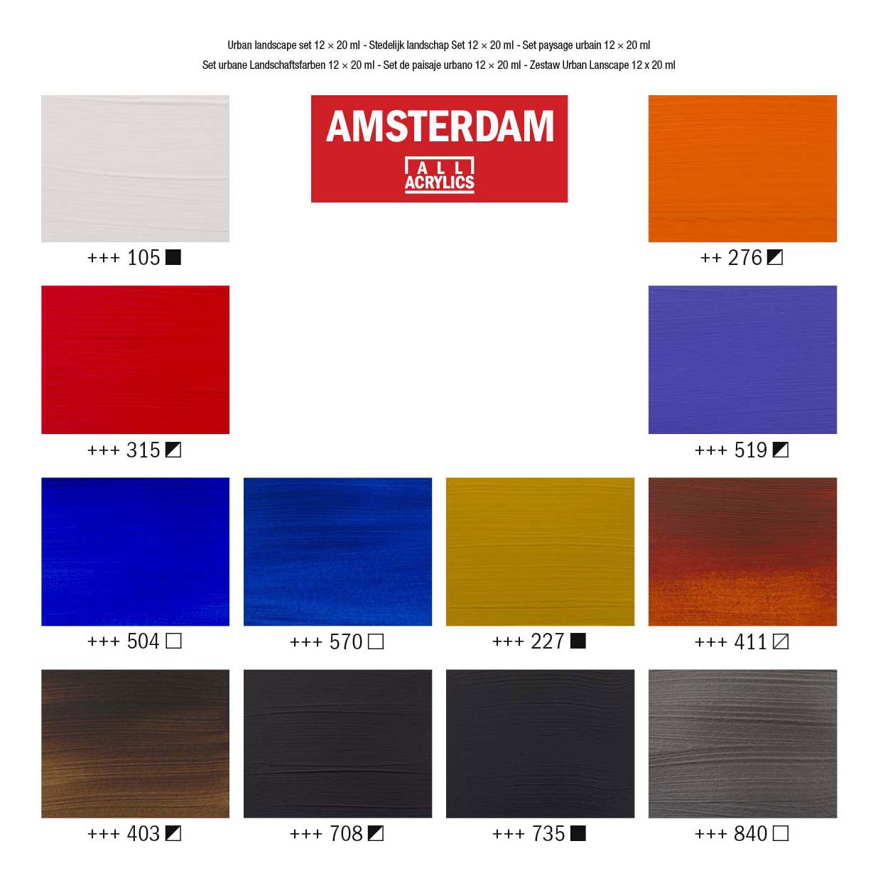 Bruynzeel Amsterdam serie estándar pintura acrílica paisaje urbano set 20ml, 12 uds.