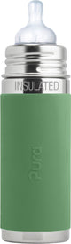 Pura thermos teat bottle 260 ml - thermos - thermos bottle - plastic-free - with insulation wall - prevents stomach cramps - including silicone teat, travel cap and sleeve - moss