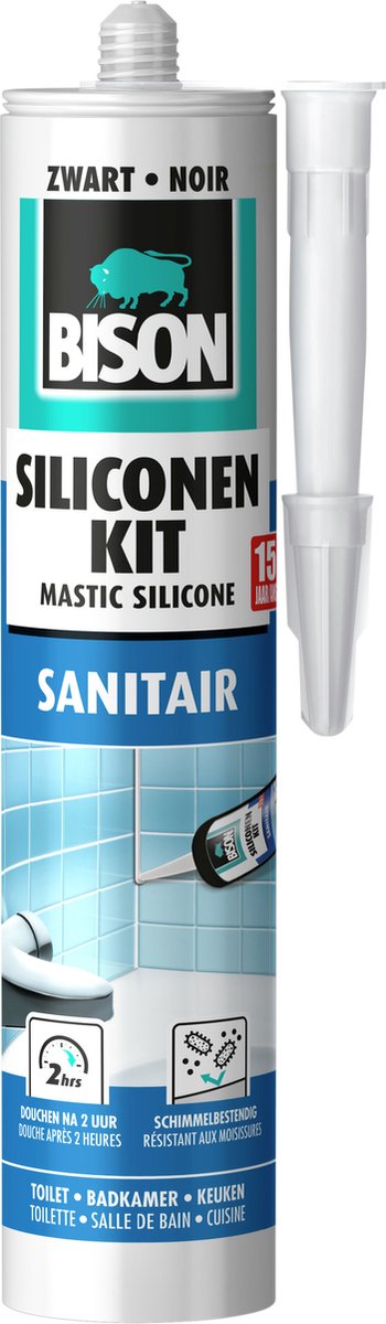 Sigillante siliconico Bison nero tubo 300 ml - sigillante resistente all'acqua, sigillo sanitario, insensibile alle muffe, resistente al colore, permanentemente elastico, facile da applicare
