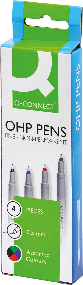 Pennarello ohp Q-connect, non permanente, fine, set da 4 pezzi in colori assortiti