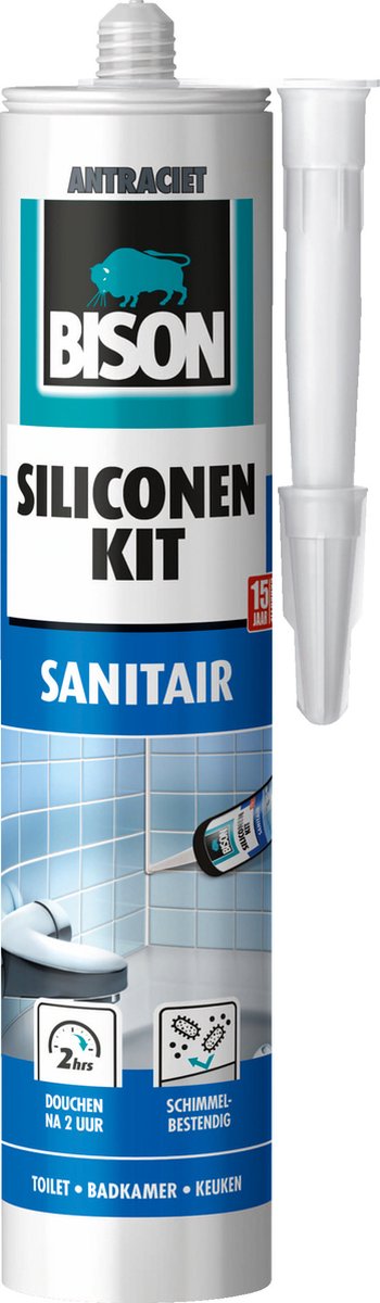 Bison sellador de silicona antracita tubo 300 ml - sellador resistente al agua, sellado sanitario, resistente al moho, no destiñe, elástico permanentemente, fácil de aplicar