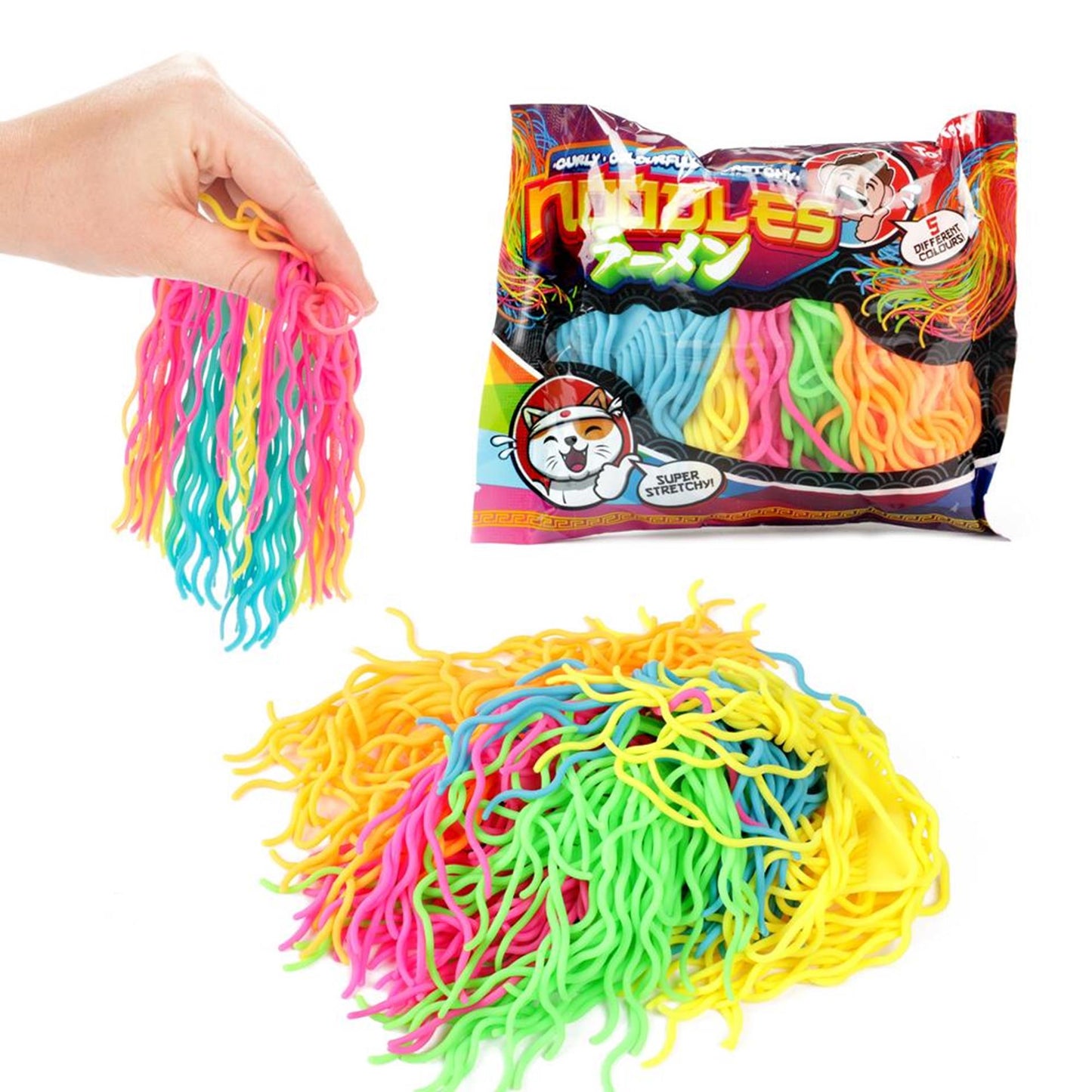 TOI-TOYS Fun Fideos rizados Super Stretchable Fidget, 5st.