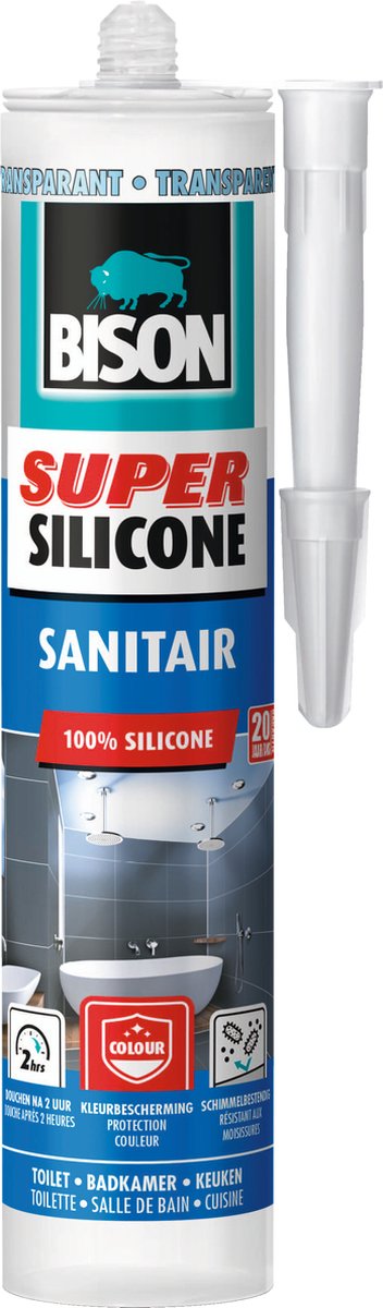Tubo trasparente sanitario in super silicone Bison da 300 ml, sigillante siliconico resistente all'acqua, protezione del colore di lunga durata, insensibile alle muffe, facile da lavorare