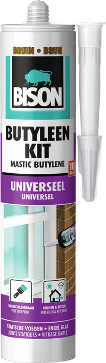 Bison Sellador de butileno marrón cartucho 300 ml, sellador de juntas, marcos de puertas y ventanas, alféizares de ventanas, paneles de pared, pintable, resistente al agua, resistente a temperaturas de -20°c a +80°c