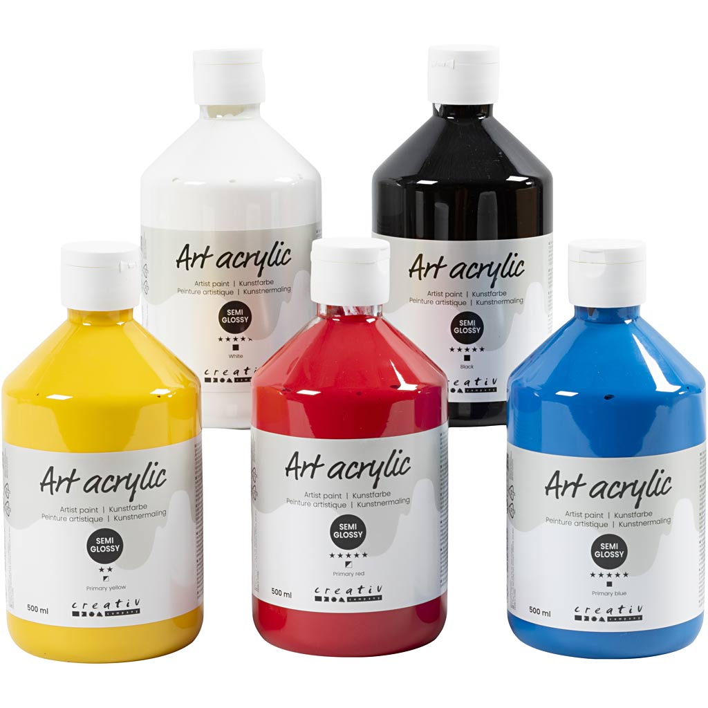 Colori acrilici Creative Company, semilucidi, colori primari, 5x500 ml 1 scatola