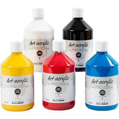 Colori acrilici Creative Company, semilucidi, colori primari, 5x500 ml 1 scatola