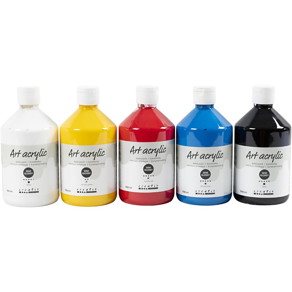 Creativ company pintura acrílica, semibrillante, colores primarios, 5x500 ml 1 caja
