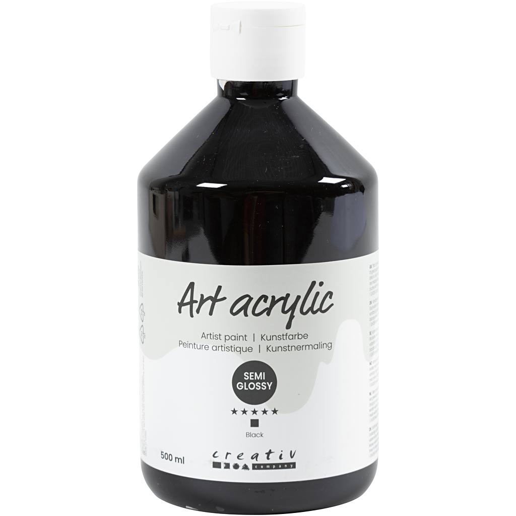Pintura acrílica de Creativ Company, semi-brillo, cubierta, negro, 500 ml 1 botella