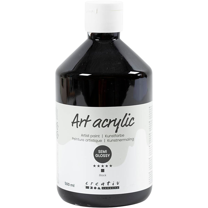 Pintura acrílica de Creativ Company, semi-brillo, cubierta, negro, 500 ml 1 botella