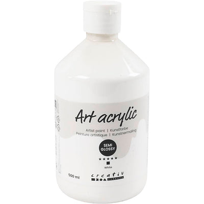 Pintura acrílica de Creativ Company, semi-brillo, cubierta, blanco, 500 ml 1 botella