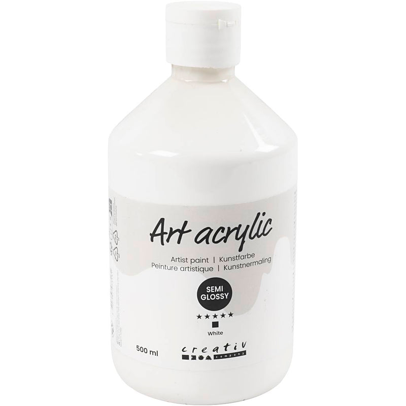 Pintura acrílica de Creativ Company, semi-brillo, cubierta, blanco, 500 ml 1 botella
