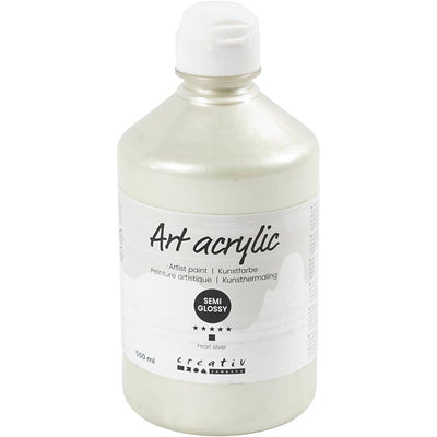 Creativ company pintura acrílica, semibrillante, opaca, plata perla, 500 ml 1 botella